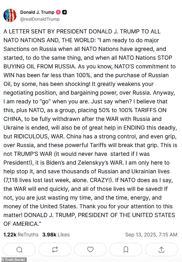 Trump Threatens Sanctions Against NATO Allies Over Russian Oil Purchases Amid Russia-Ukraine War
