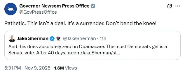 Gavin Newsom Condemns Bipartisan Shutdown Deal as 'Pathetic Surrender' in Narrow Senate Vote