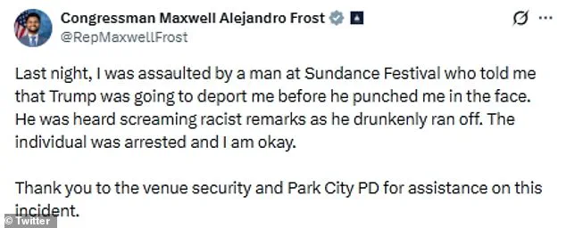 Violent Confrontation Involving Florida Rep Maxwell Frost at 2026 Sundance Film Festival Sparks Debate on Hate Speech and Security
