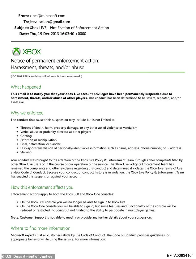 DOJ Releases Documents Detailing Jeffrey Epstein's 2013 Xbox Live Ban Over Alleged Harassment and Abuse