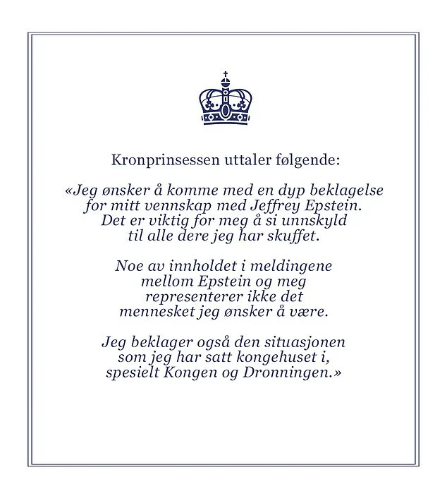 Norway's Crown Princess Mette-Marit Apologizes for Epstein Links in DOJ-Released Documents