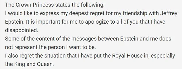 Norway's Crown Princess Mette-Marit Apologizes for Epstein Links in DOJ-Released Documents