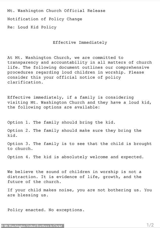 Policy Welcomes 'Loud Kids' Sparks Debate at Pennsylvania Church