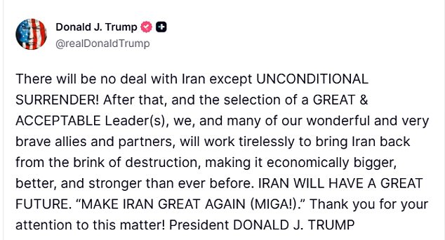 Trump Demands 'Unconditional Surrender' from Iran as Pezeshkian Announces Mediation Efforts