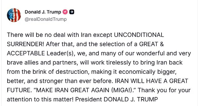 Trump Demands 'Unconditional Surrender' from Iran as Pezeshkian Announces Mediation Efforts