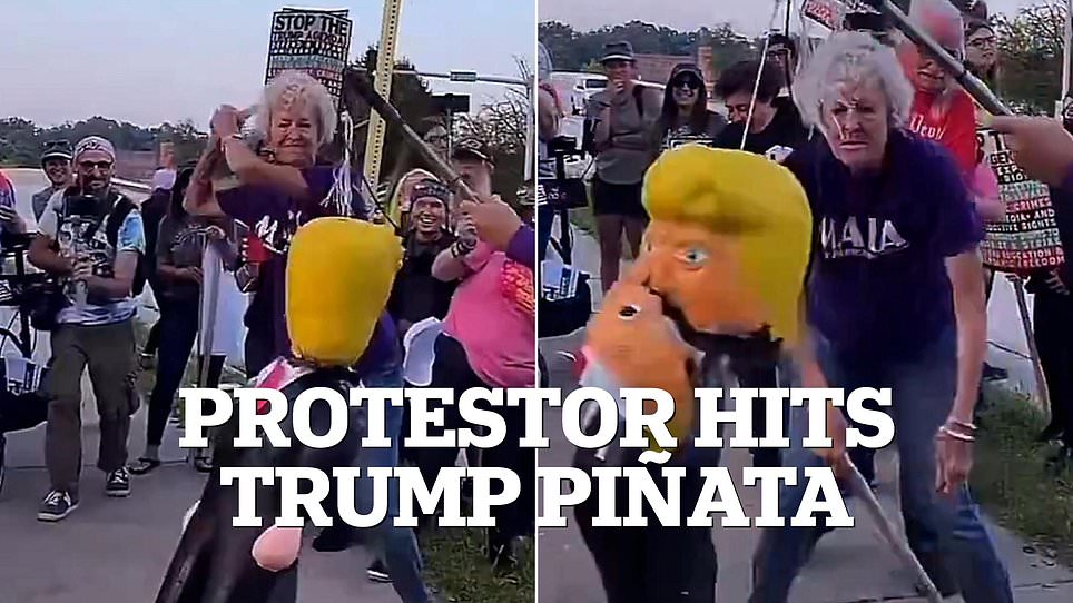 Kindness Shirts and Metal Pipes: Protester Smashes Trump Piñata