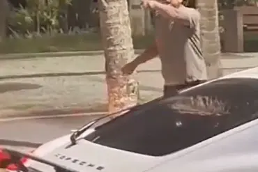 Brazil: Man Attacking Elderly Resident with Porsche