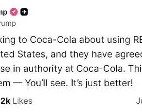 President Trump Engages with Coca-Cola Executives on Ingredient Composition for U.S.-Produced Beverages