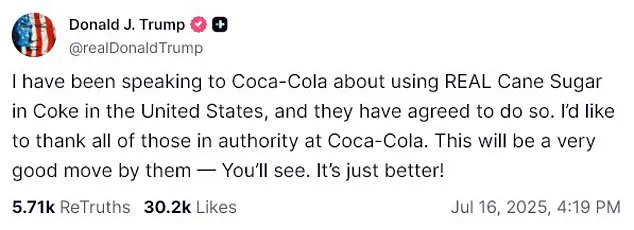 President Trump Engages with Coca-Cola Executives on Ingredient Composition for U.S.-Produced Beverages